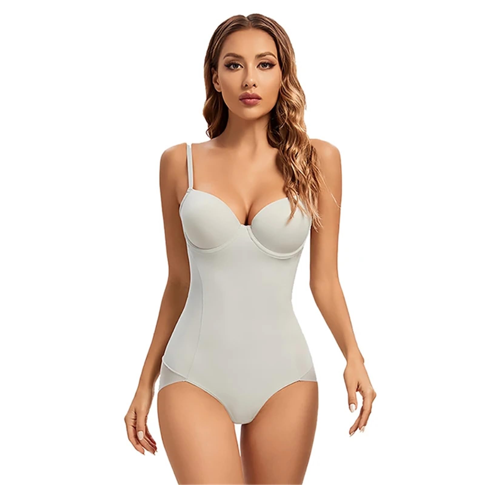 Fajas Reductoras Mujer Body Moldeador de Cuerpo, Bralette con Tirantes, lencería for Mujer con Copa con Aros, Ropa Moldeadora(Gray,XXL)
