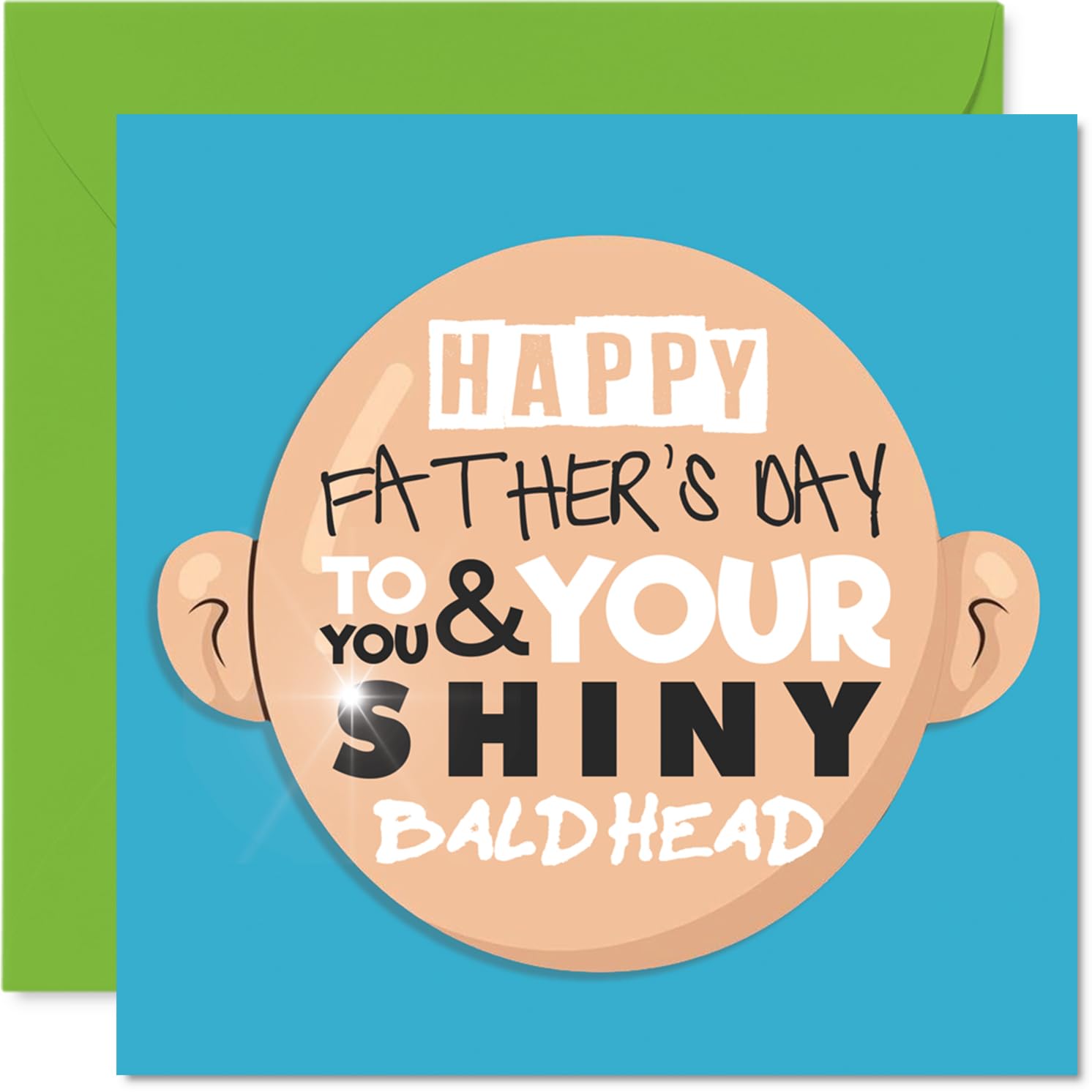 Stuff4 Father's Day Card, Shiny Bald Head Cartoon, 145x145mm, Gloss Board