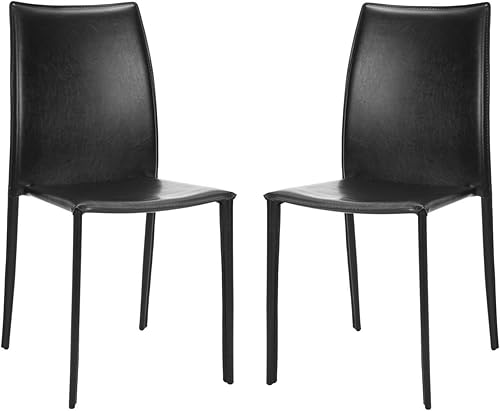 Safavieh Home Collection Aubrey - Silla auxiliar moderna de piel negra (juego de 2)