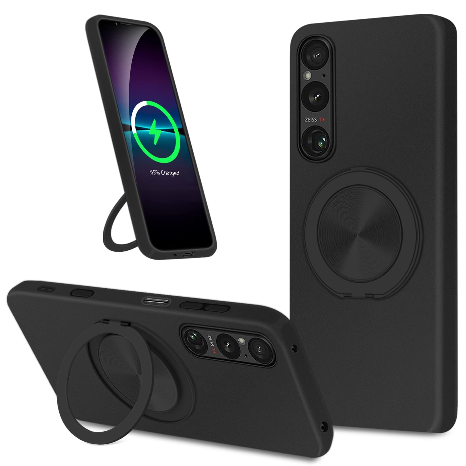 LOGABIO Sony Xperia 1 V ケース tpu MagSafe対応 リング付き SO-51D SOG11 カバー 多機能スタンド リング マグネット搭載 縦横両対応 隠し収納式 耐衝撃 傷防止 軽量 柔軟 薄型 全面保護 指紋なし 黄変なし つや消し 手触り良い 傷に強い マグネティック ストラップホール付き