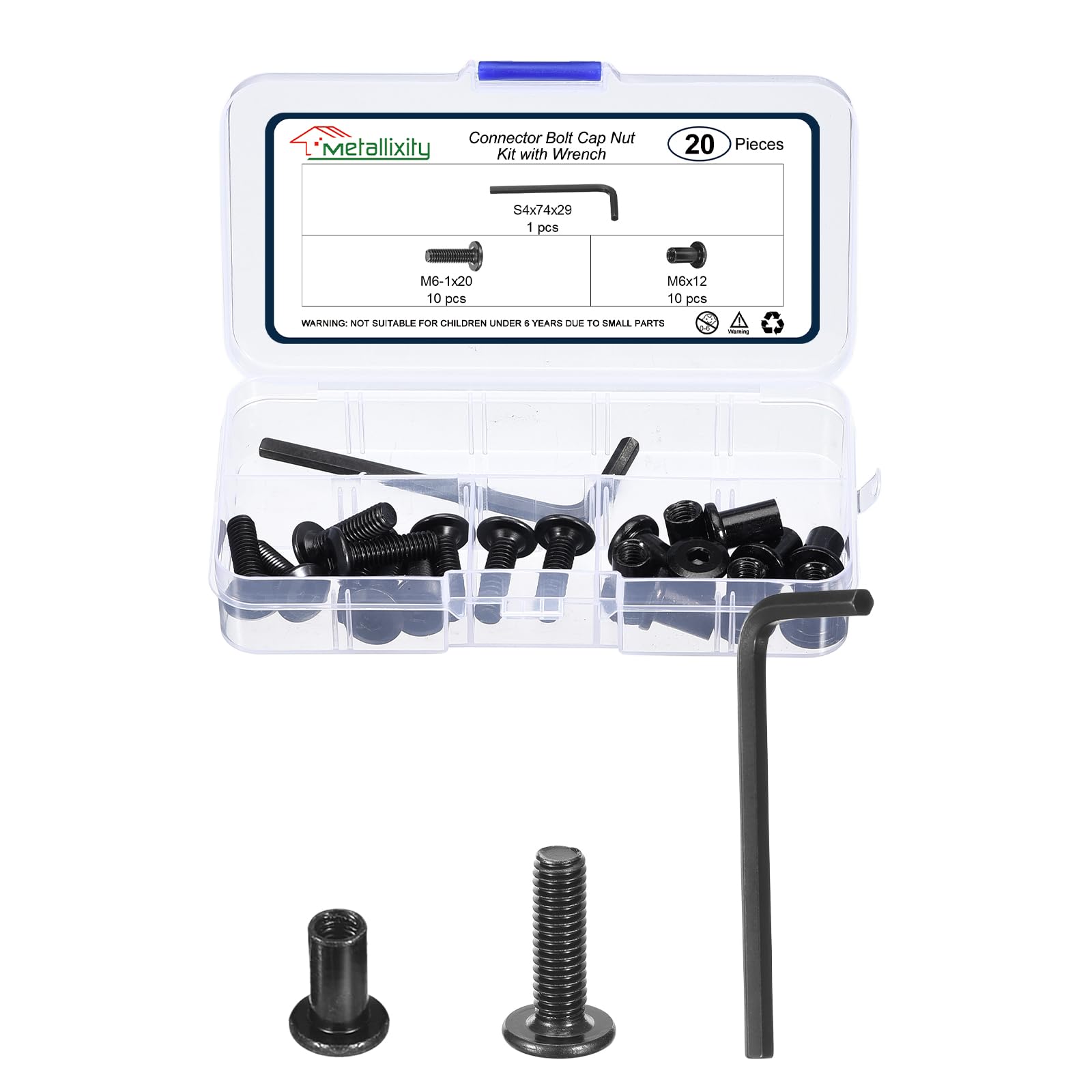 METALLIXITY Furniture Crib Screws Replacement Set including Wrench(M6-1x20mm) 20Pcs