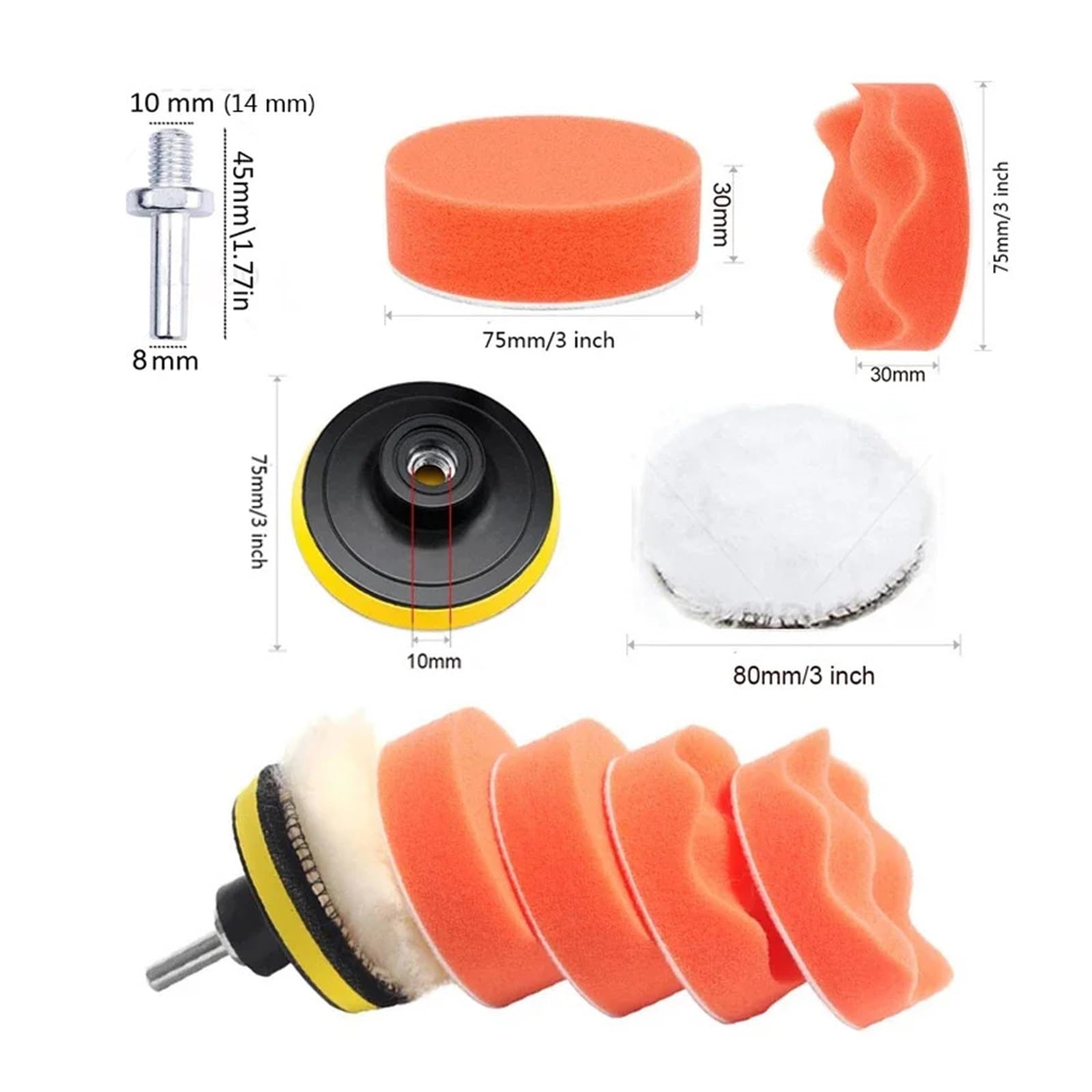 3/4/5/6/7-calowa tarcza polerska do samochodów, samoprzylepna gąbka, woskowana, wełna, naprawa reflektorów samochodowych, polerowanie(Orange,5inches 125mm)
