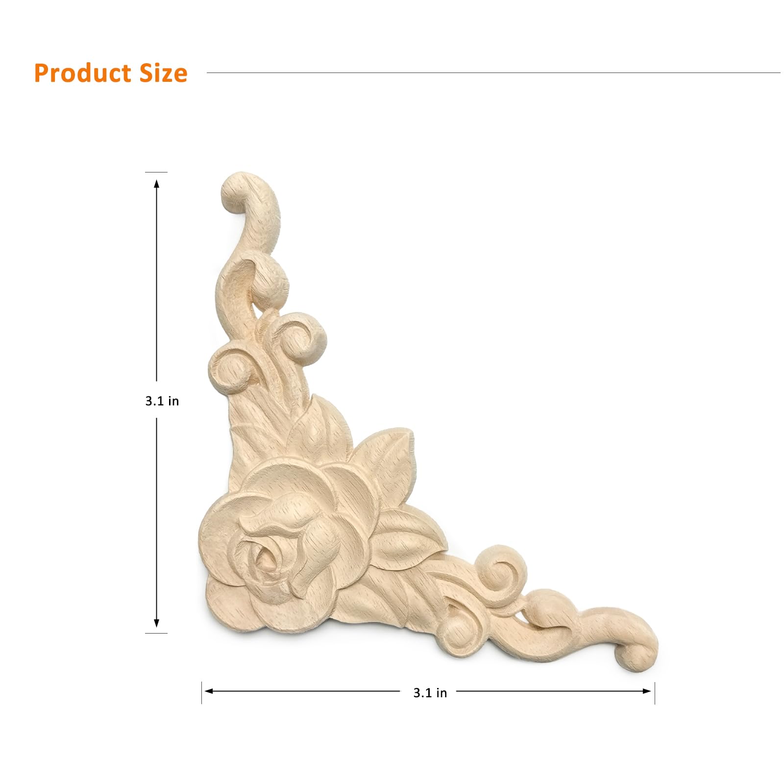 20Pcs 8cm Decorative Wood Rose Flower Carved Appliques Corner Onlay DIY Unpainted Solid Wooden Carved Corner Decal for Furniture Wardrobe Mirror Photo Frame Closet Decoration (8cm - Image 3
