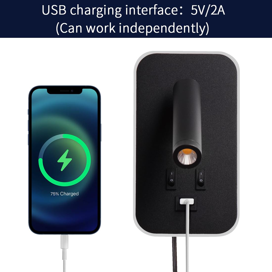 3W+9W LED leselampe wandlampe USB-Aufladung mit schalter wandleselampe Bettlampe innen Leselicht Schwenkbar Wandbeleuchtung Schlafzimmer Nachttischlampe 3100K, mit Stecker und Kabel, Schwarz