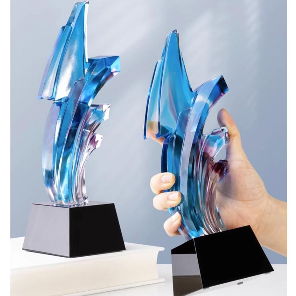 Trofei, medaglie e premi Bellissimo Trofeo in Vetro Blu Il Talent Show Mostra Il Trofeo del Primo Posto Trofeo del Torneo Complimenti Ornamenti Regalo