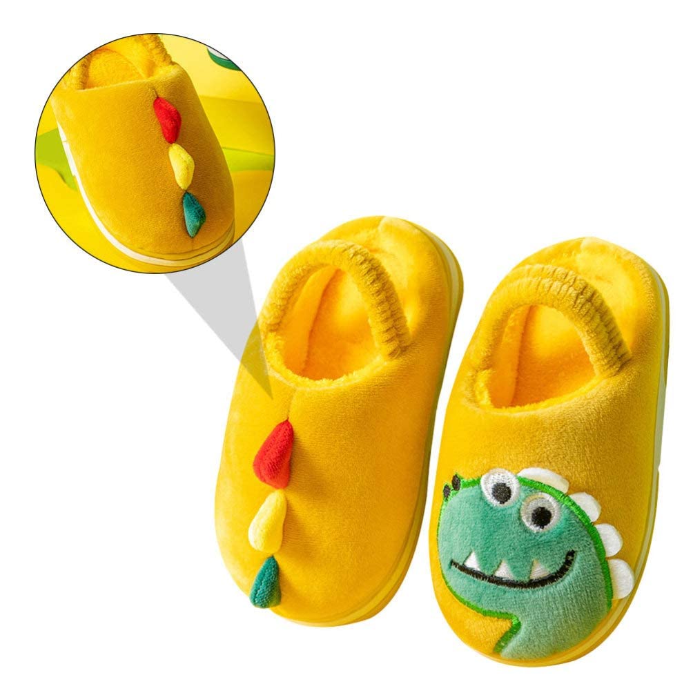 Pantuflas de dinosaurio de felpa para niños, con dibujos animados, para invierno, para casa, para exteriores, interiores, 1 par (color: amarillo, tamaño: 6,5 niños)