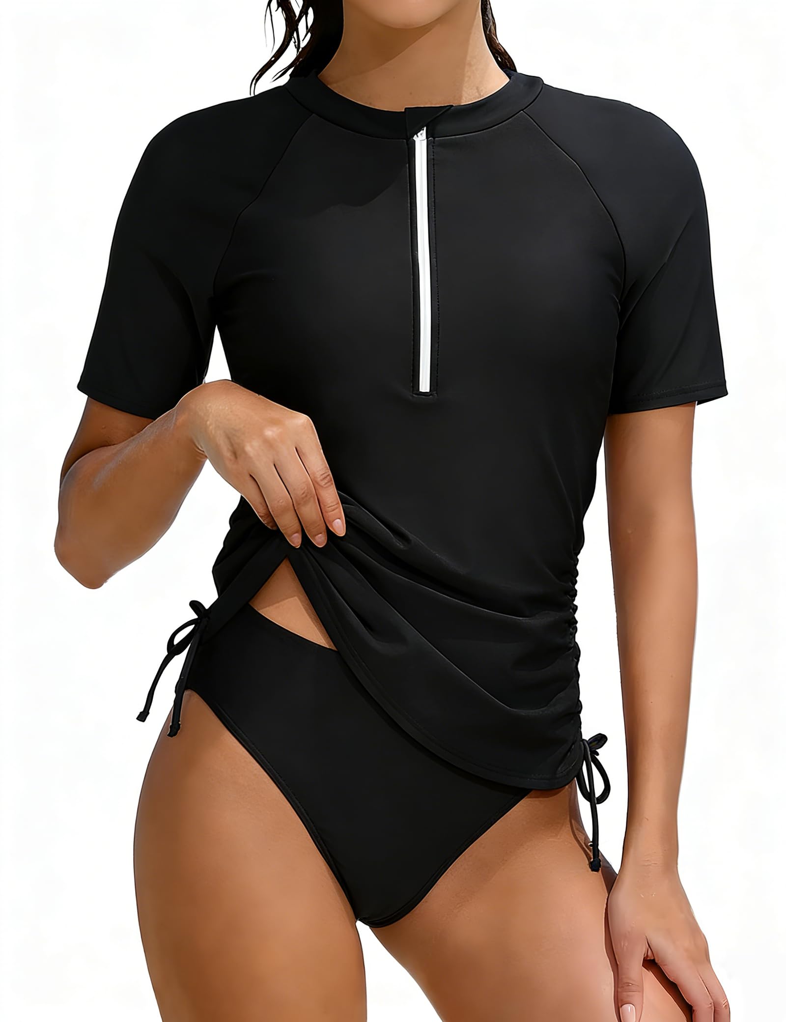 Photo 1 of KIDOOPIX Girls Rash Guard Swimsuit Set - Black, Size 14-16