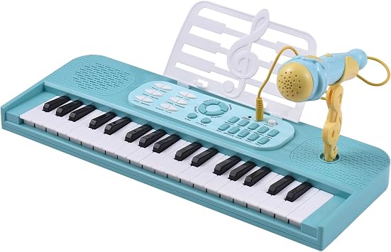 37 Key Electronic Keyboard Piano 7 Tones 8 Drum Group 24 Demos Single Speaker Musical Instrument with Music Score Stand/Microphone Dual Power Mode Portable Music Piano Keyboard (Green)
