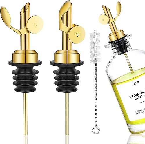 WAFJAMF 2 vertedores de botellas de acero inoxidable con peso, boquilla dispensadora de aceite de oliva con cierre automático, boquilla de vertido