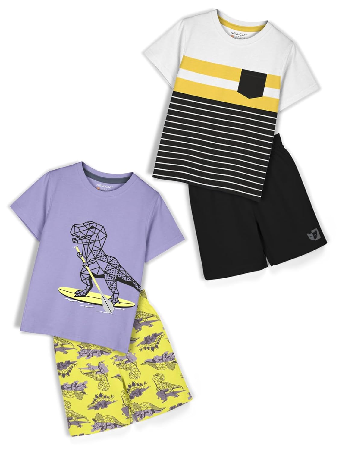 HELLCAT Boys Dress Clothing Set Combo with Tshirts & Shorts – Pack 2