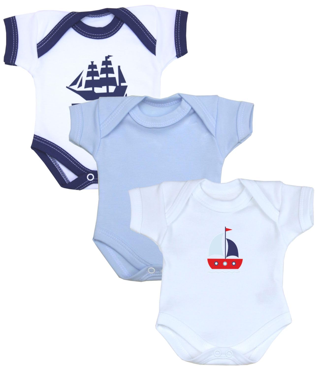 BabyPrem Premature Baby Boys Clothes Pack of 3 Bodysuits Navy Blue Nautical Vests (0-1.5lbs)