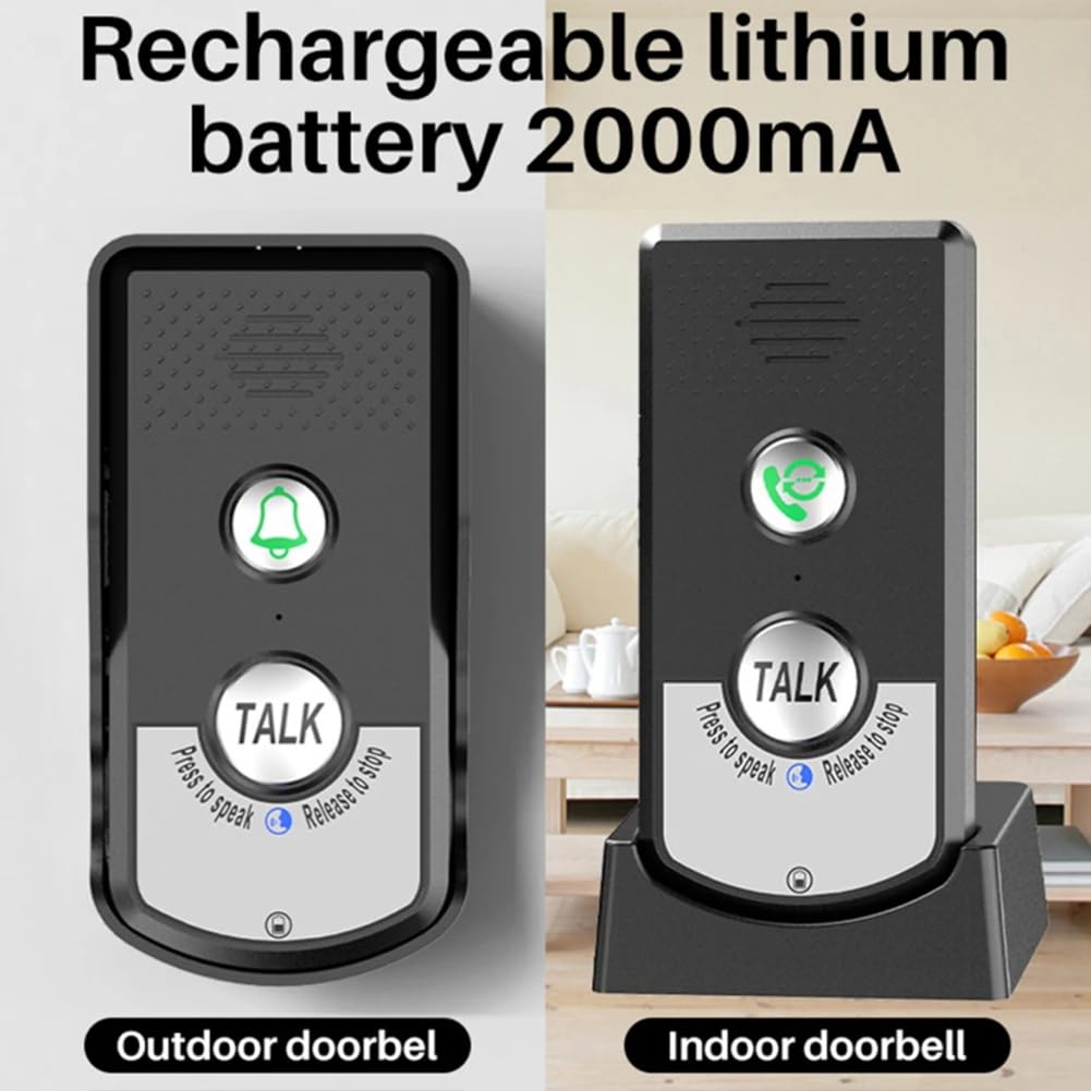 Interphone Longue Distance Sans 2,4 G, Sonnette Audio Bidirectionnelle, Émetteur et Récepteur Vocal pour Appel D'Hôpital et D'Hôtel, Installation Facile, Facile à Utiliser (A)