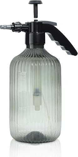 T4U Botella pulverizadora de niebla fina de plástico, color gris, 2 L, pulverizador de planta a presión de mano con bomba superior, regadera con