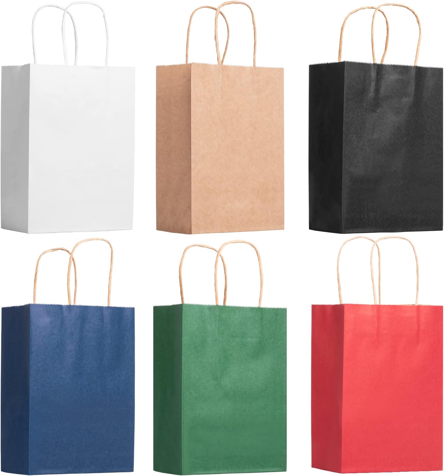 24 Pieces Paper party gift bag, New Solid Color Collection Kraft Paper Bags, Theme Birthday Party Baby Party supplies Gift Bag Food Bags, 8.27 x 5.91 x 3.15 inches (6 colors)