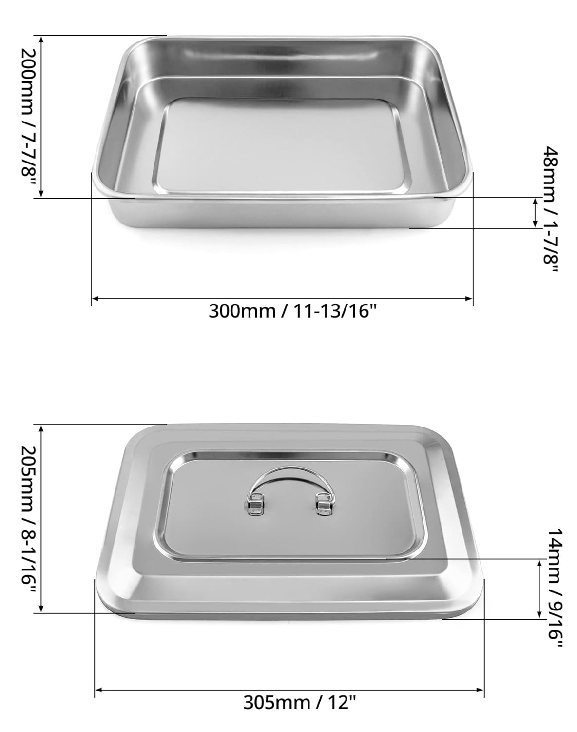 QWORK Medical Surgical Trays, 2 Pack Stainless Steel Dental Instruments Organizer Holder Sterilization Tray for Lab Instrument Supplies, 11.8" x 7.8" x 2"