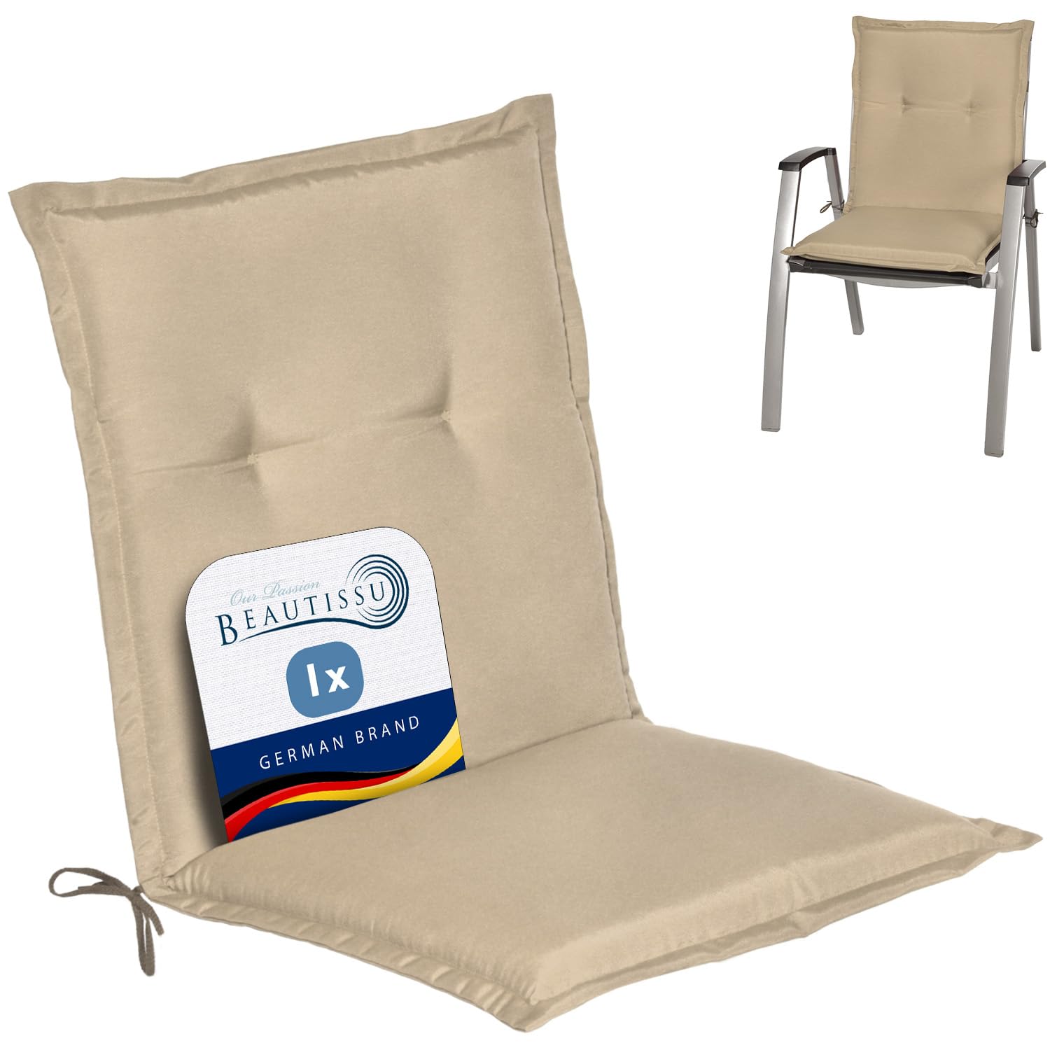 Beautissu Lowback Outdoor Chair Cushions 100x50x6 cm Loft NL - Seat Cushions for Garden Chairs with Backs Recliner Patio Chair Sunbed Bench - Natural โ image 1