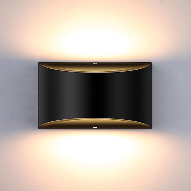 Glighone Wall Lights Indoor Dimmable LED Up and Down Wall Light Modern Wall Lamp Black 10W Sconce Uplighter Downlighter Wall Lighting for Living Room Bedroom Corridor, Warm White(COB LED Bead Include)