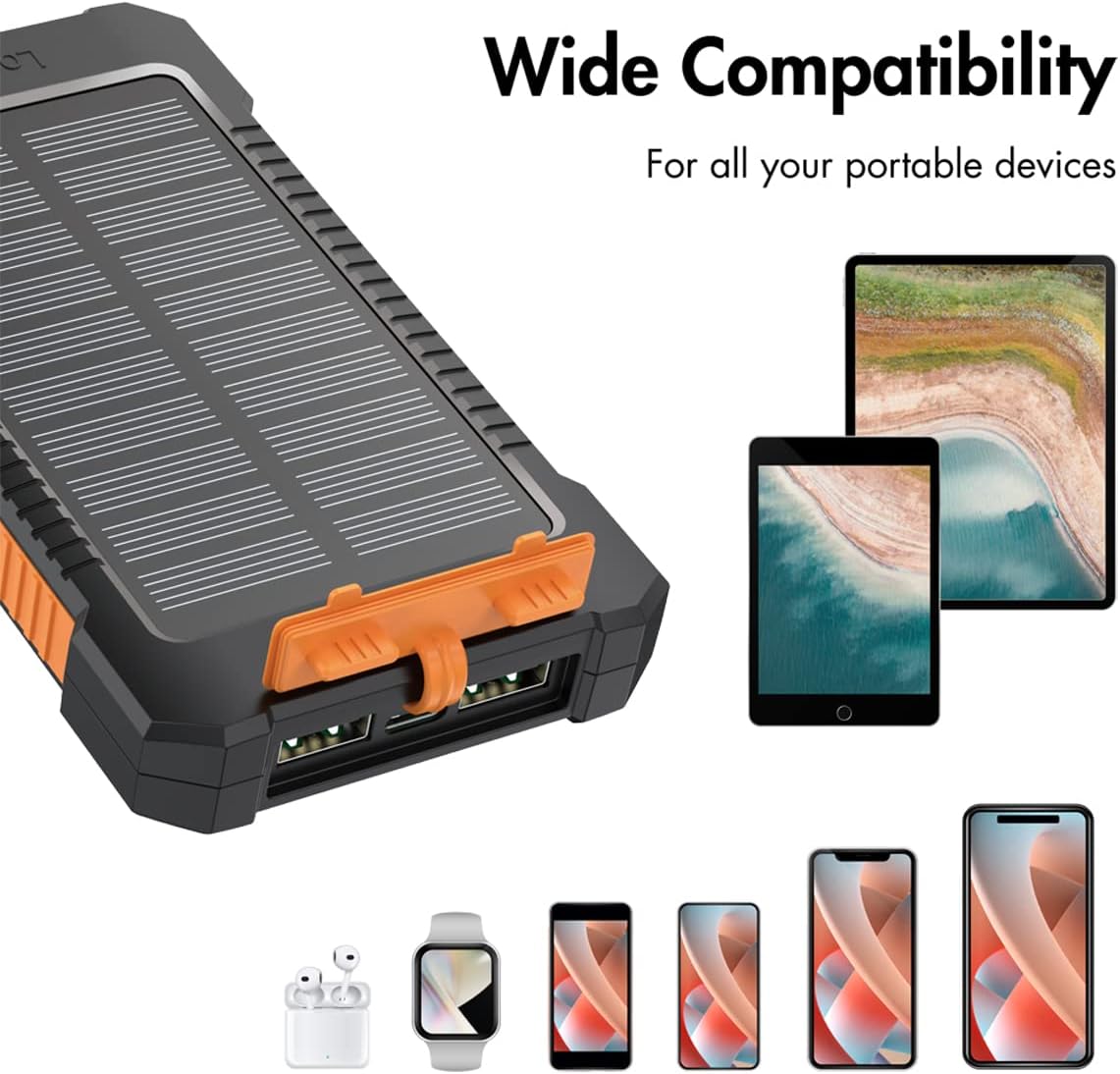 Logilink Solar Power Bank demonstrating compatibility with various devices