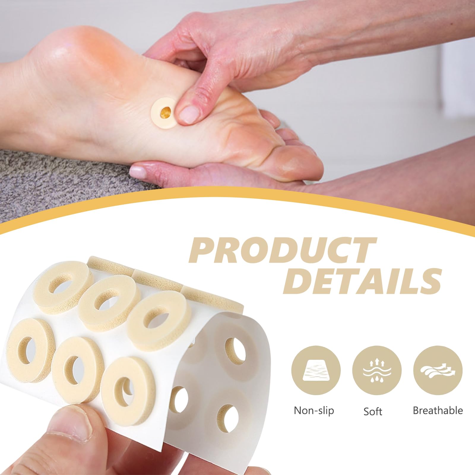 90 cojines de maíz, espuma de látex suave almohadillas autoadhesivas para callos, antideslizantes almohadilla antifricción reduce el dolor de pies y talón para los dedos de los pies