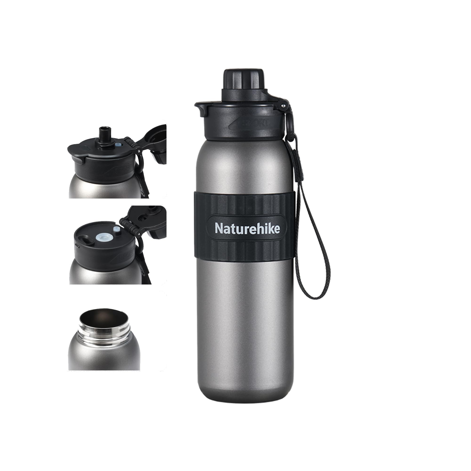 Naturehike 600ml Reines Titan Camping Trinkflasche, 3-in-1-Trinköffnung