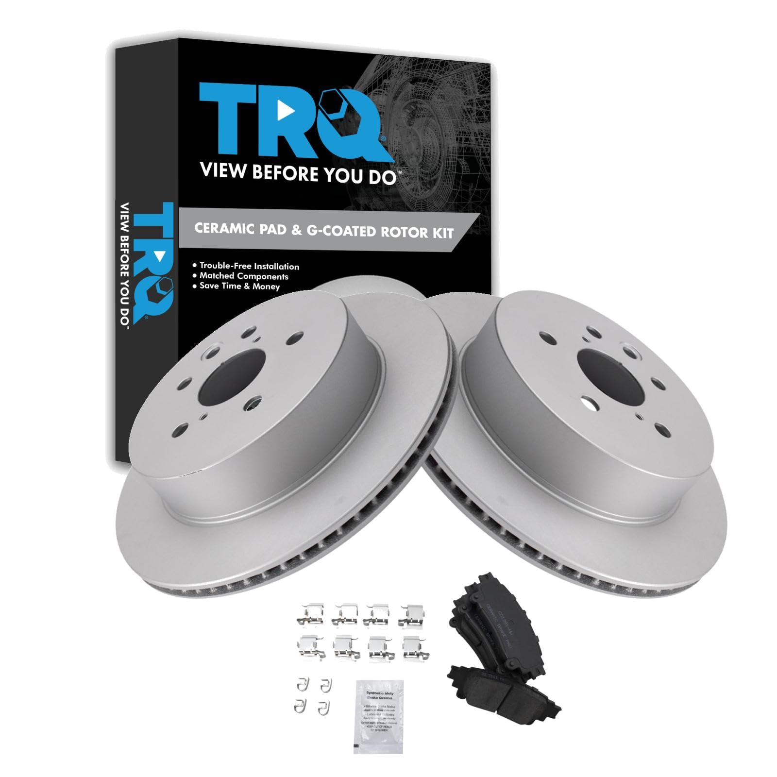 TRQ Rear Brake Pad and Rotor Set Ceramic Coated Rotors Compatible with 2014 Lexus IS250