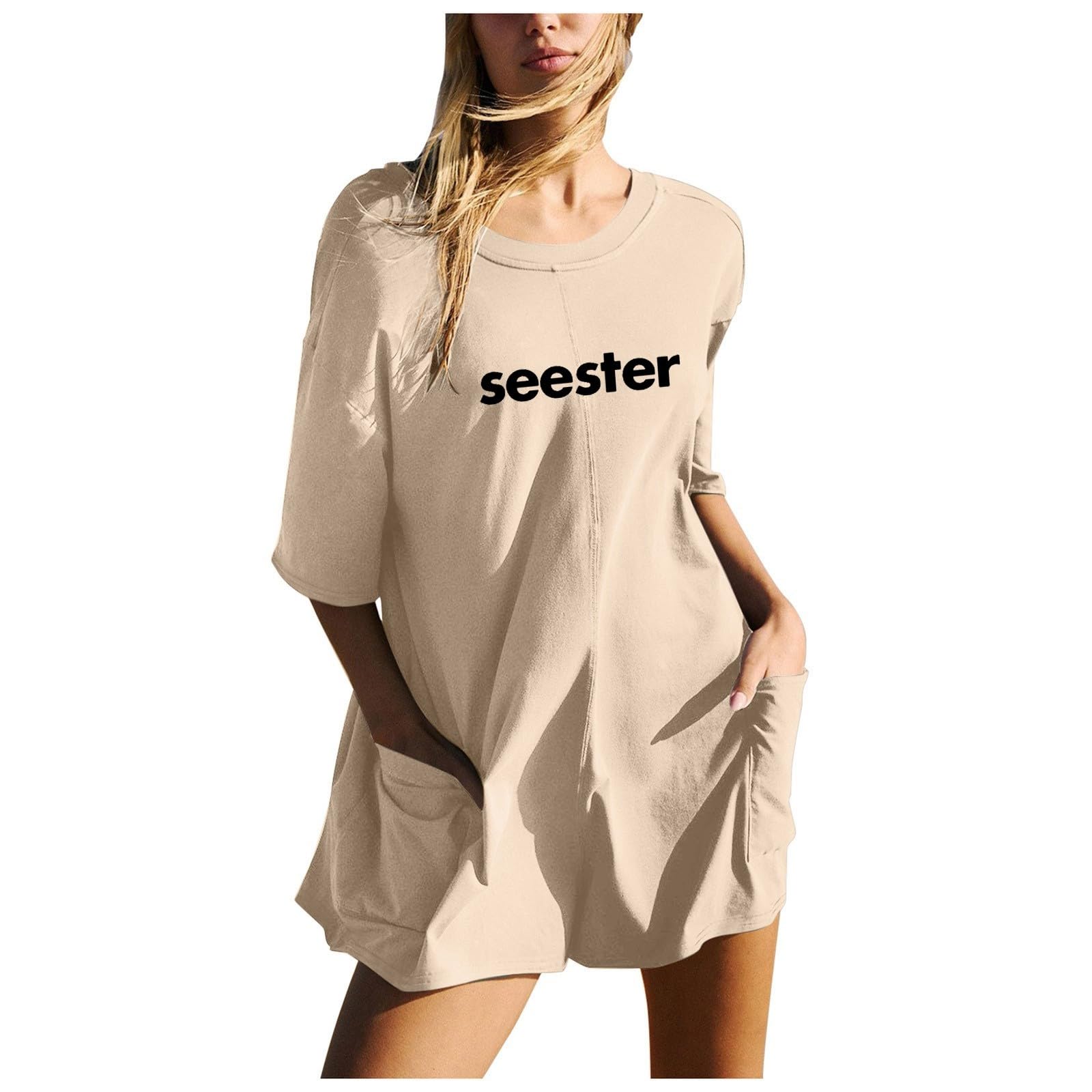 Vhersily Mono elegante y festivo para mujer, de algodón, manga corta, suelto, cuello redondo, peto para mujer, elegante, mono
