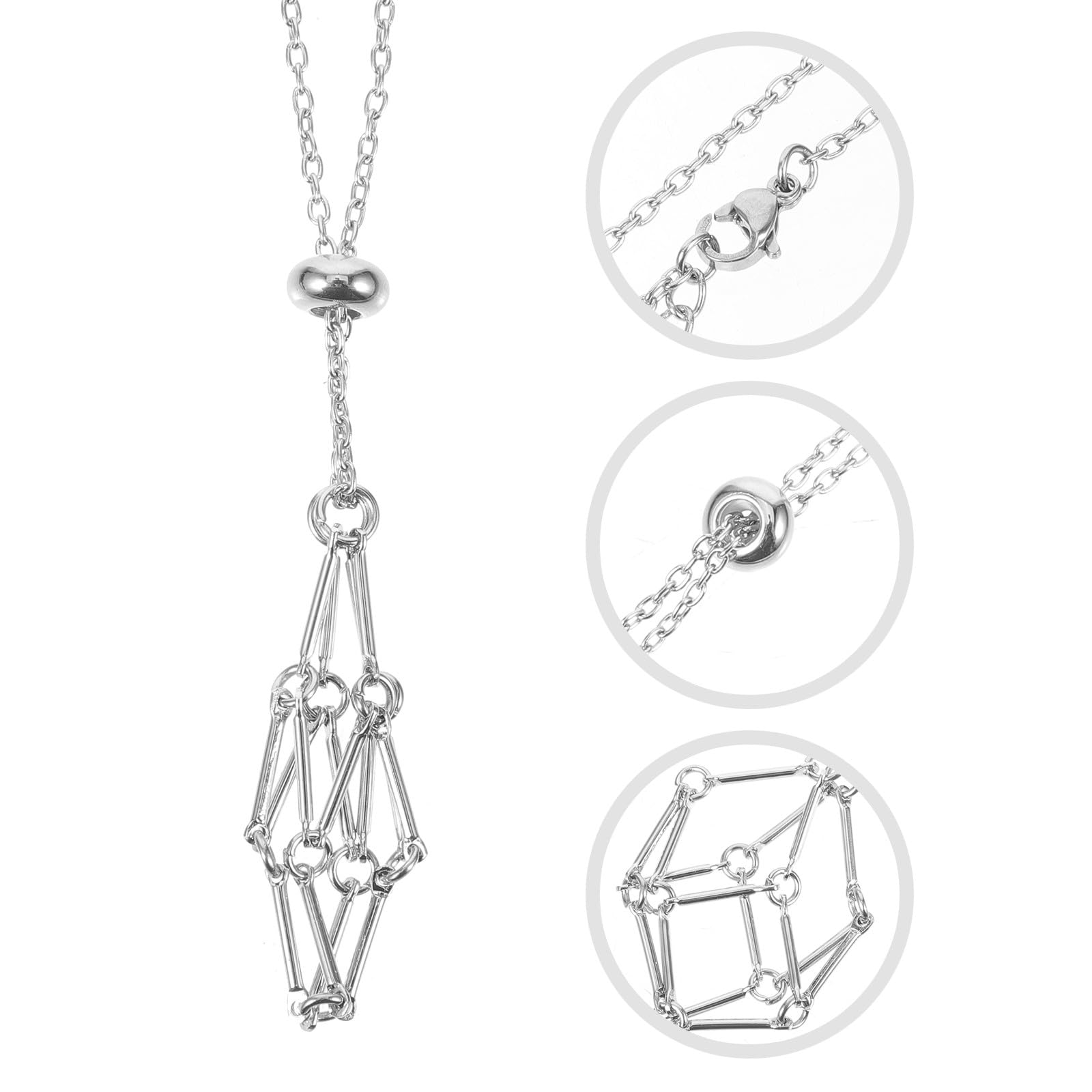 Colgante Jaula de Cristal Ajustable Cordón Trenzado Metálico Blanco Platino para Mujer, Soporte para Cuarzos Naturales y Piedras, Uso Diario y Joyería DIY