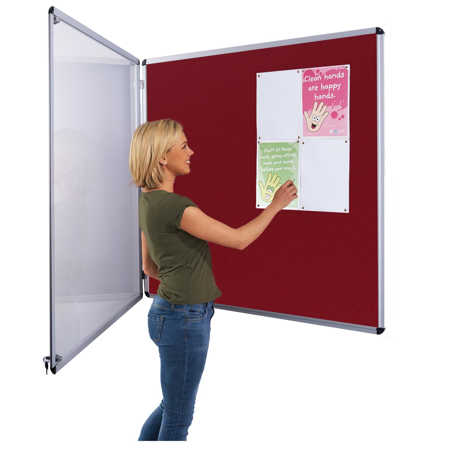 Indoor Tamperproof Lockable Noticeboard, Burgundy Felt Pinboard, 900 x 900 mm, with Double Locks & Keys - Ideal for Office, School Displays, Venues, Family centres