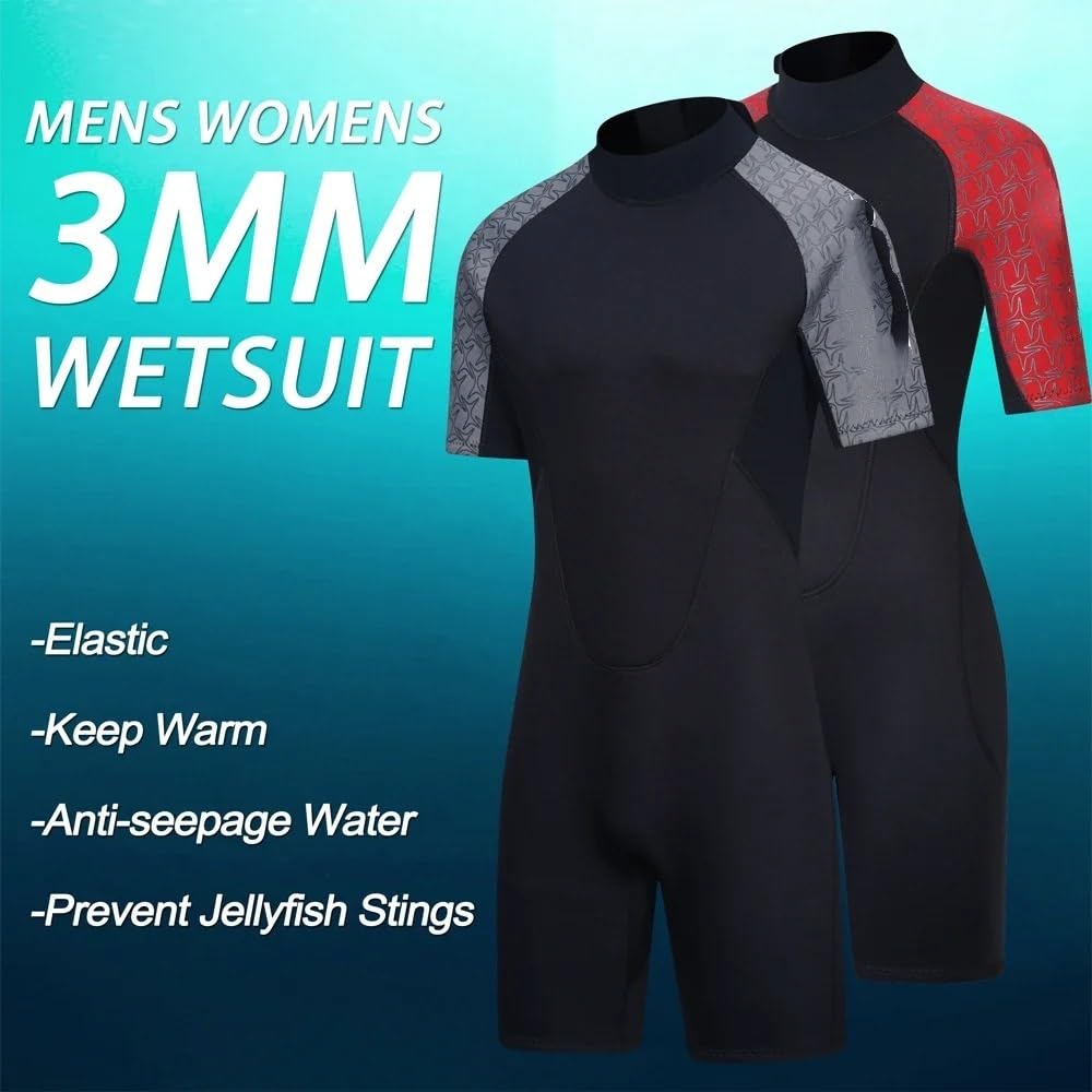Combinaisons De PlongéE Muta da Sub a Maniche Corte da 3 mm for Uomo e Donna, Attrezzatura Subacquea, Costumi da Bagno Combinaison PlongéE Homme(Women Black Red,2XL)
