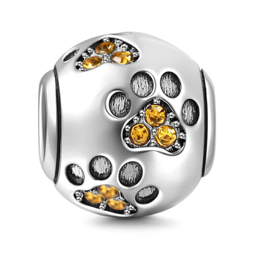 Łapa psa Charms Solidne srebrne zawieszki do bransoletek Miłość Animal Charms Prezenty świąteczne Urodziny Kryształ Birthstone Koralik Charms do bransoletek Kobiety Charm Biżuteria