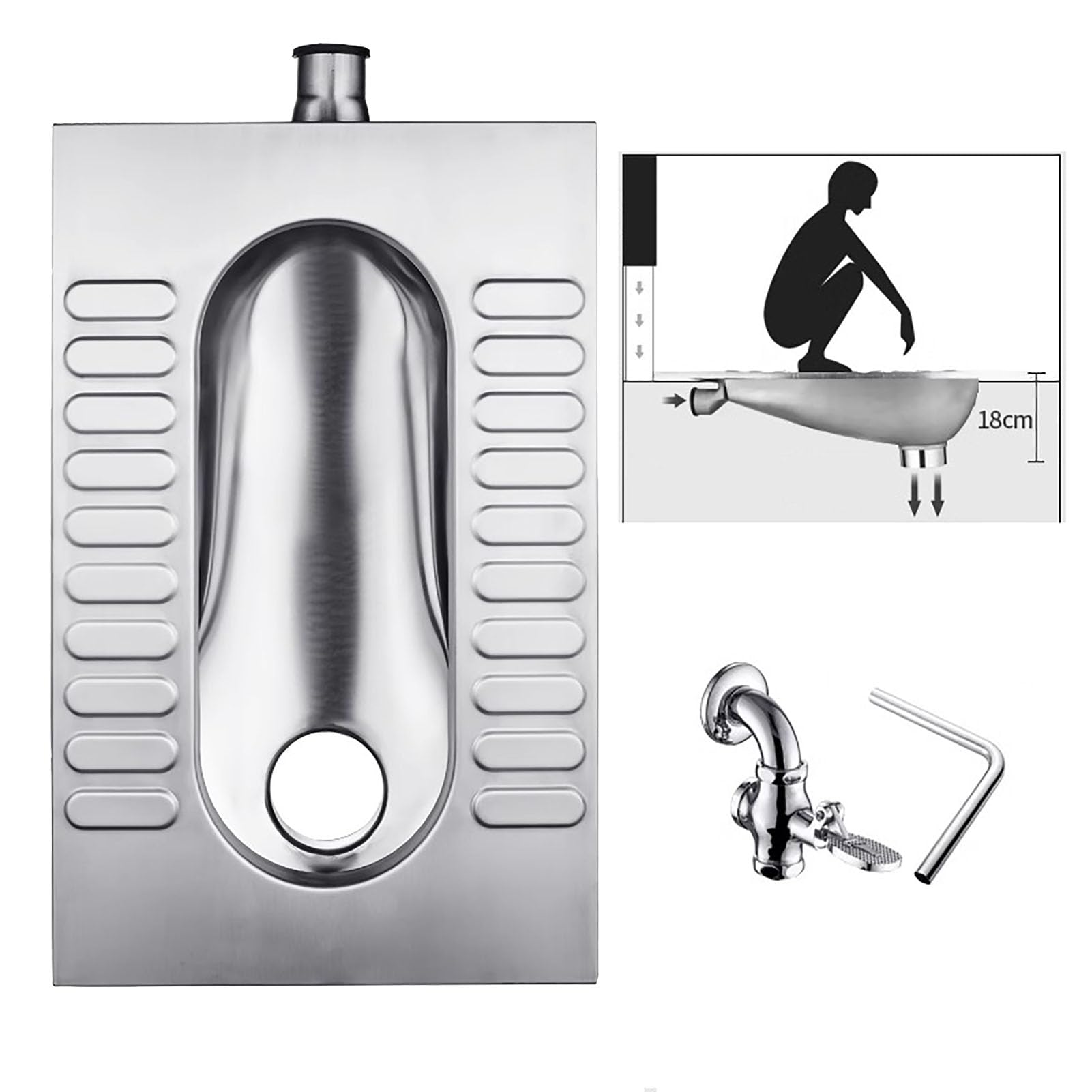 VAYEODEYU 304 Stainless Steel Squat Toilet Odorless for Public and Commercial Bathrooms(B)
