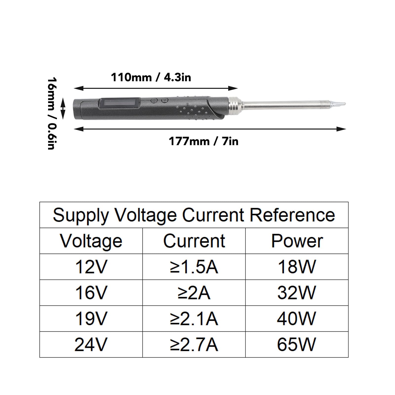 Saldatore digitale, 65 W CC 12-24 V, 100-400 °C regolabile (con punta KU) | Penna saldante portatile con display digitale e controllo della temperatura regolabile