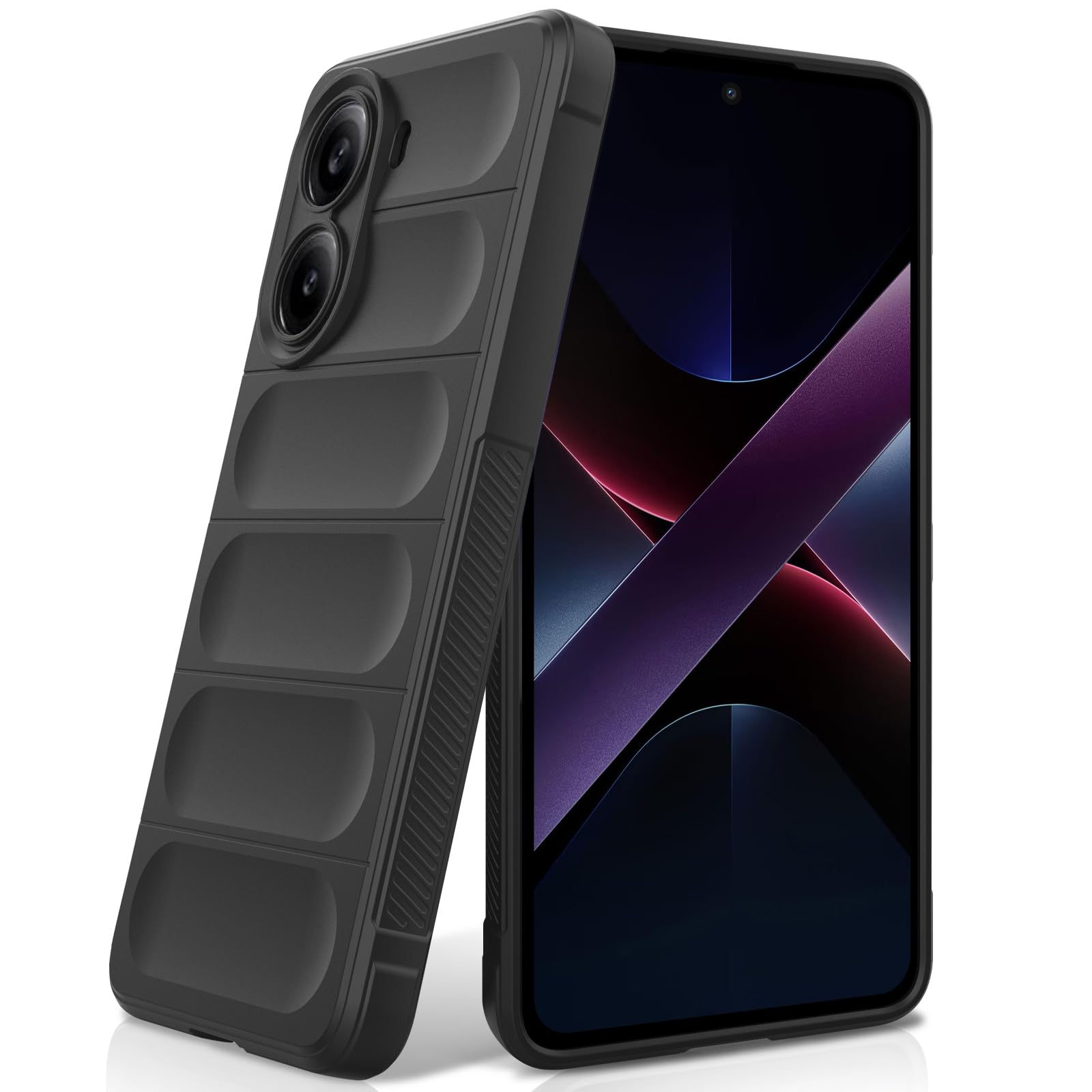 Silicone Case for Xiaomi Poco X7 Pro, Black | Shockproof Wave Design, Anti-Scratch Microfiber Lining, Silky Soft-Touch Finish, Military Grade Drop Protection