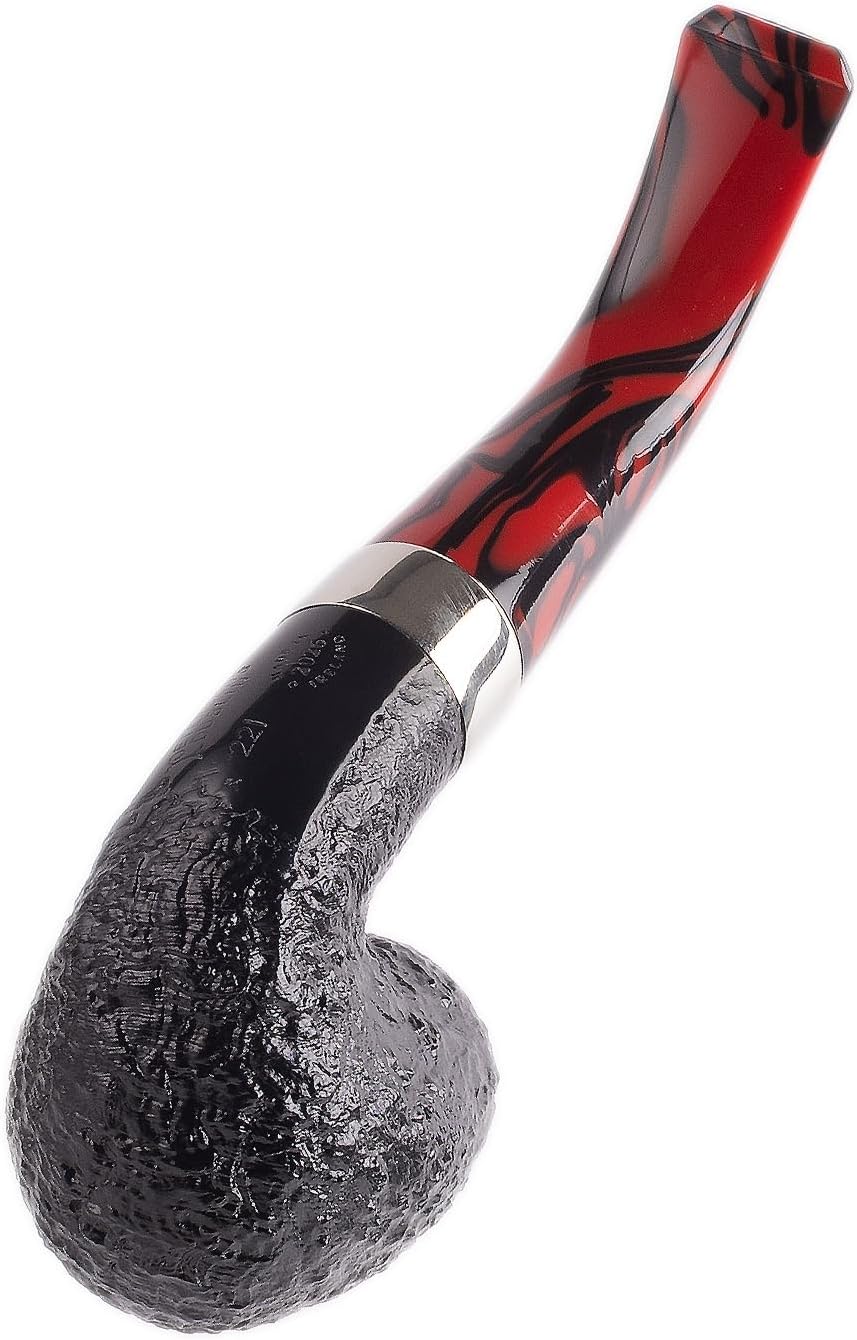 Peterson Pipes Dracula Collection - Red & Black Handmade Wood Briar Pipe, Collectible Legacy Stamping, Sanded Finish, 3mm (221 Bent Billiard)