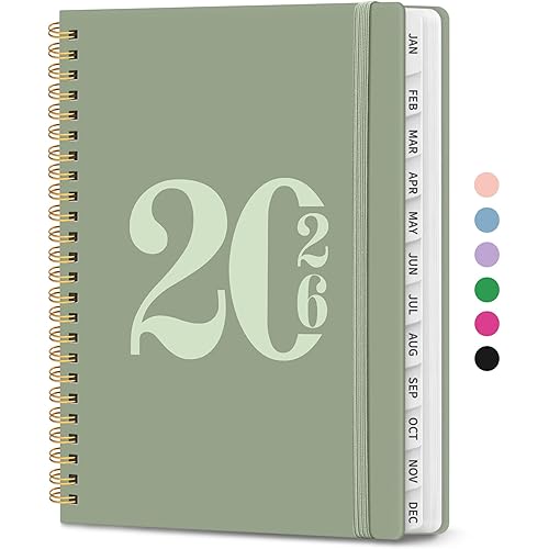 2026 Planner, Weekly and Monthly Calender Planner, Jan 2026 to Dec 2026, Hardcover 2026 Calendar Planner Book with Tabs & Inner Pocket, Office Home School Supplies for Women & Men - A5 (6.3" x 8.5"), Green