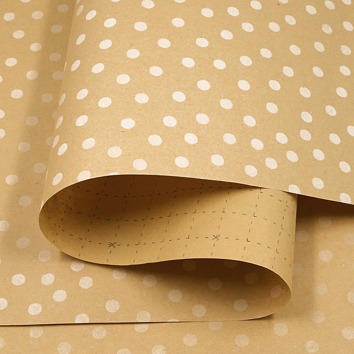 Rollo de papel para envolver regalos de cumpleaños, 43 cm x 15 m, papel kraft reciclable con estampado de lunares para cumpleaños, bodas, Navidad y decoración de fiestas