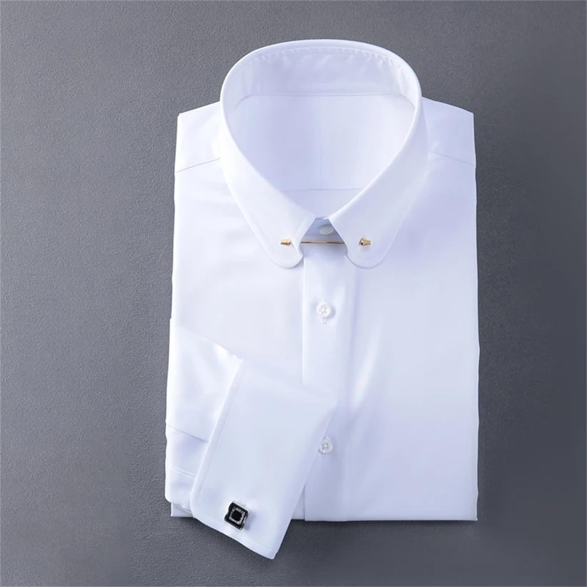 Camicia da Uomo a Maniche Lunghe con Polsini alla Francese, vestibilità Slim, in Cotone, per Uomo (001 L)