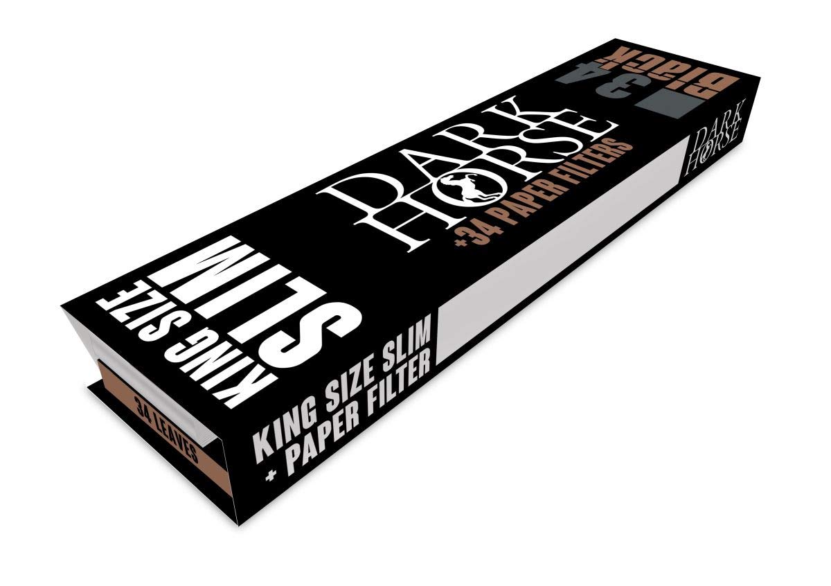 Dark Horse Black King Size Slim Papers+Tips, 34 Blättchen und Tips pro Heftchen 2 Boxen (48 Heftchen)