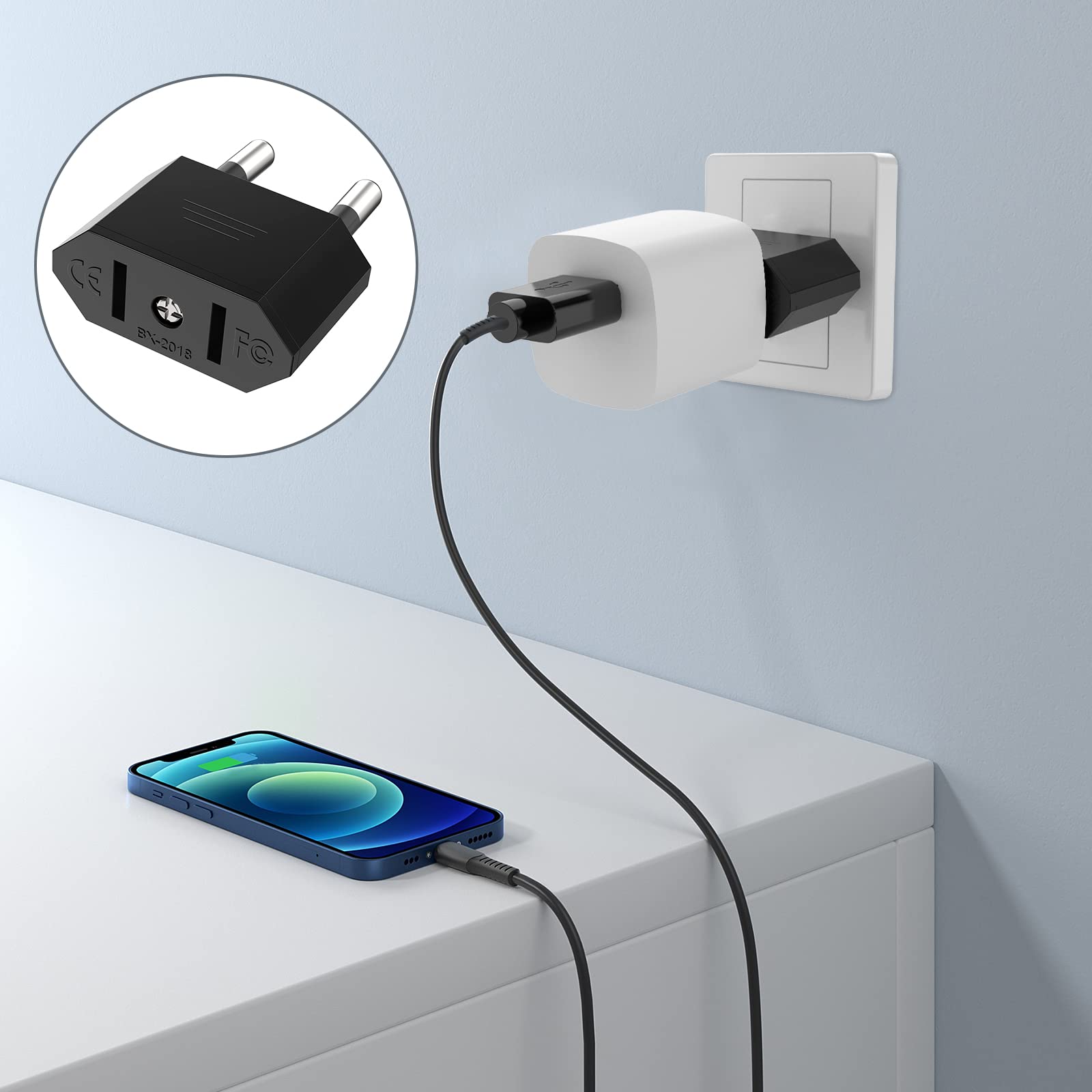VIEVRE Adapter US na UE, 2 piny, wtyczka USA, Niemcy, Ameryka, Meksyk, Kanada, Egipt, Hiszpania, adapter do UE, USA adapter do gniazdka (czarny)