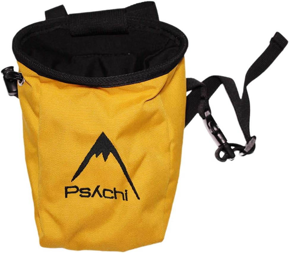 Psychi Chalk Bag for Rock Climbing with Rear Zip and Waist Belt (Gold/Yellow)