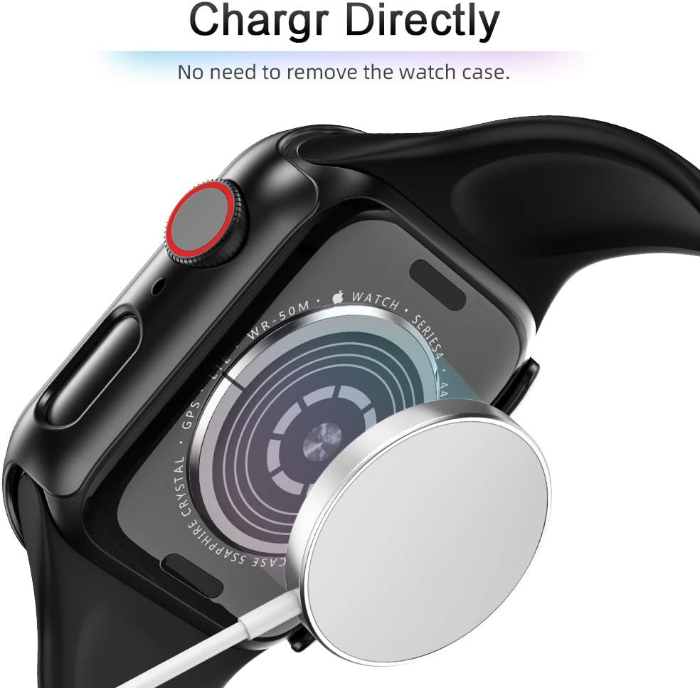 BRG Compatible with Apple Watch Case Series 5 Series 4 44mm Screen Protector, [2- Pack] Ultra Thin PET Film Guard Hard PC Shockproof Bumper Full Coverage for iWatch Series 5/4 (Black)