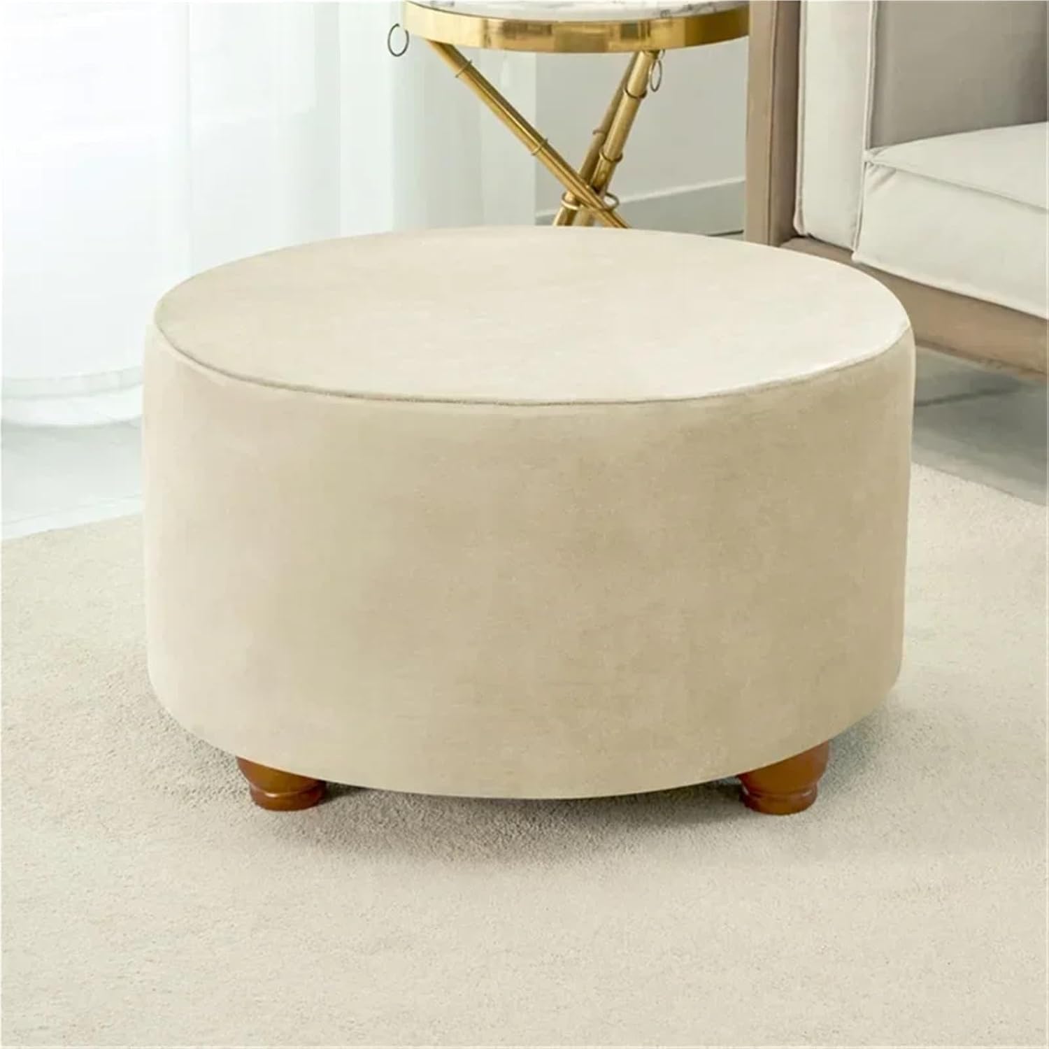 Ottoman Cover 2 PC Soft Velvet Ottoman Stool Cover Living Room Round Elastic Footrest All-Inclusive Foot Seat(ColorA8)