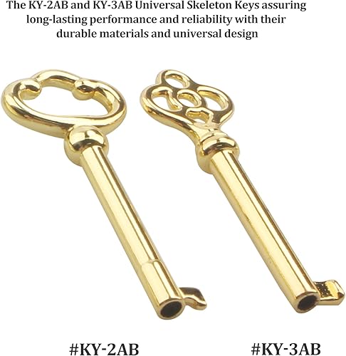 Miniatura 4 de Llave de esqueleto genérica KY-2 y KY-3 latón antiguo chapado en latón hueco llaves antiguas (superficie chapada en oro) para gabinetes, puertas,
