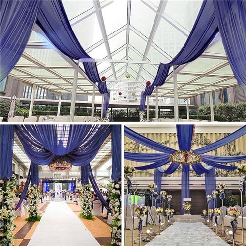 Highdi Tenture Mariage Plafond, Rideaux de Plafond Mousseline de Soie Tenture Mariage Semi Voile pour Arche de Mariage, Fête Prénatale (150x300cm,Bleu Marine)