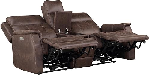 Miniatura 7 de Steve Silver Valencia - Sofá reclinable de doble potencia de piel sintética marrón nogal