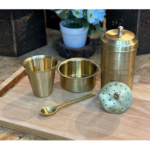 PURI Brass/Pital South Indian Coffee Filter with DABARA Set