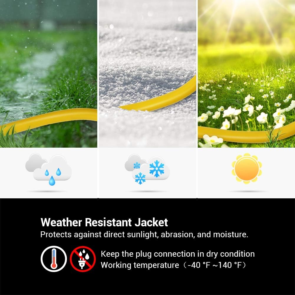 DEWENWILS 25 FT 14/3 Gauge Indoor/Outdoor Tri-Tap Extension Cord Splitter, SJTW 15 Amp Yellow Outer Jacket Contractor Grade Heavy Duty Power Cable with LED Lighted Plug, UL Listed - - 