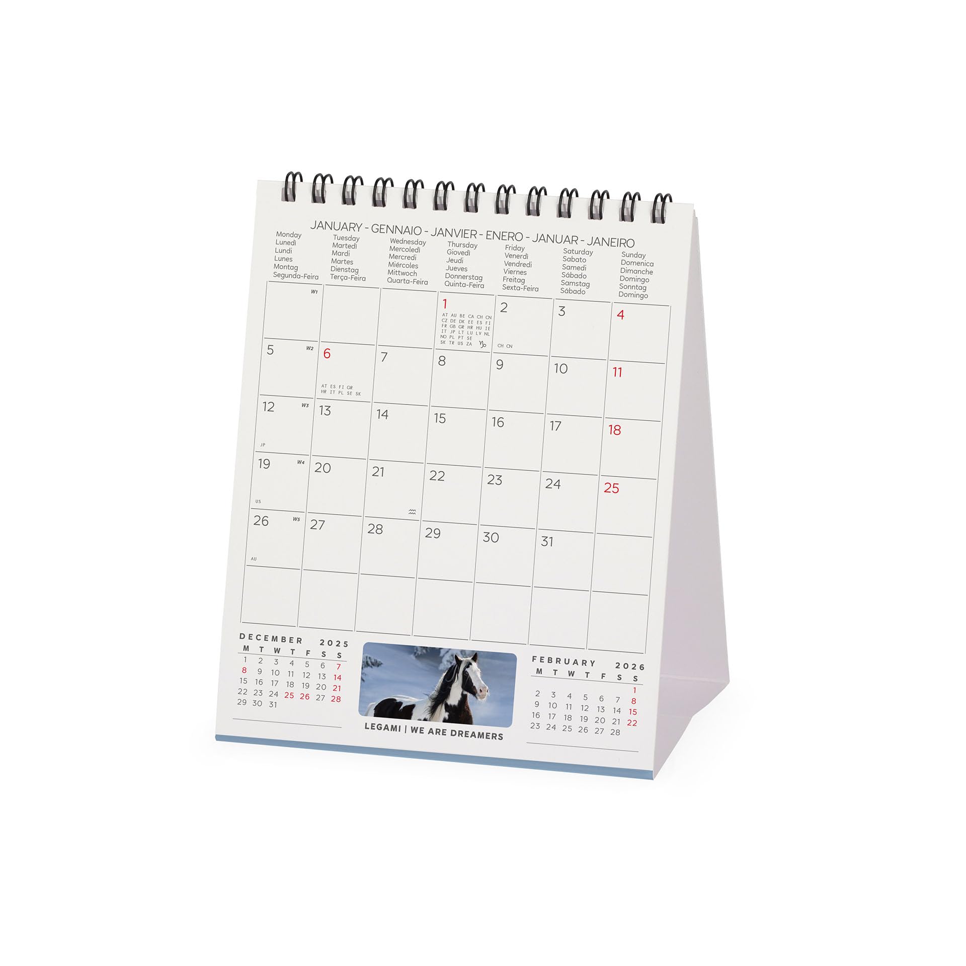 Calendrier Mural 2026 Wild Horses - Format 30x29 Cm, 12 Mois, 6 Langues, Signes Du Zodiaque, Espace Notes, Papier FSC - 9