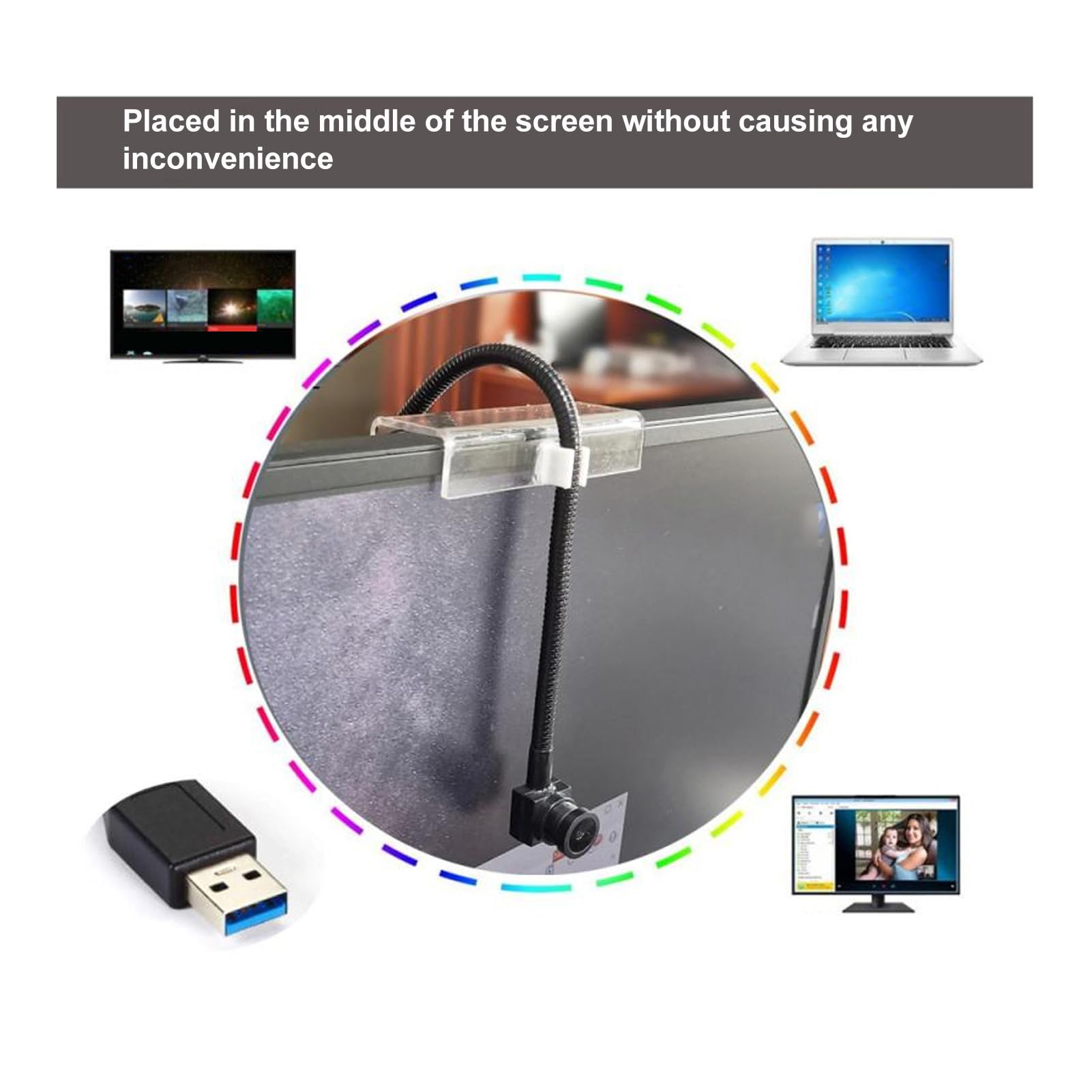 Kamera Internetowa 8 MP do Komputera, Kamera Centralna Kamera Internetowa na środkowym Ekranie, Kamera Internetowa USB do Monitora Kamera Typu Plug & Play do zajęć Online,
