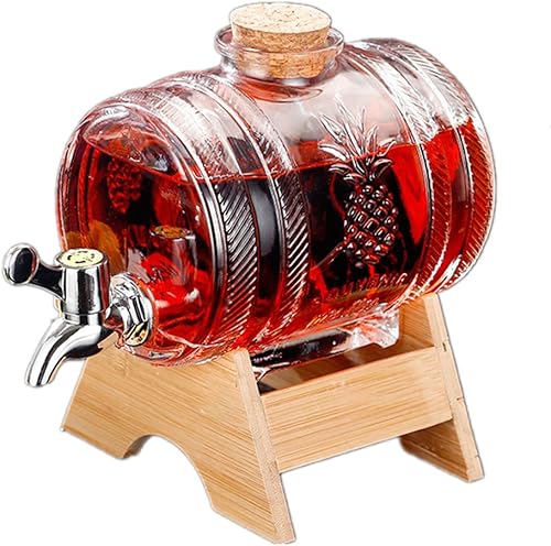 Miniatura 1 de Dispensador de bebidas de barril de vidrio de 1 litro con espita y soporte Dispensador de bebidas frías Dispensador de barril de vino (plata)